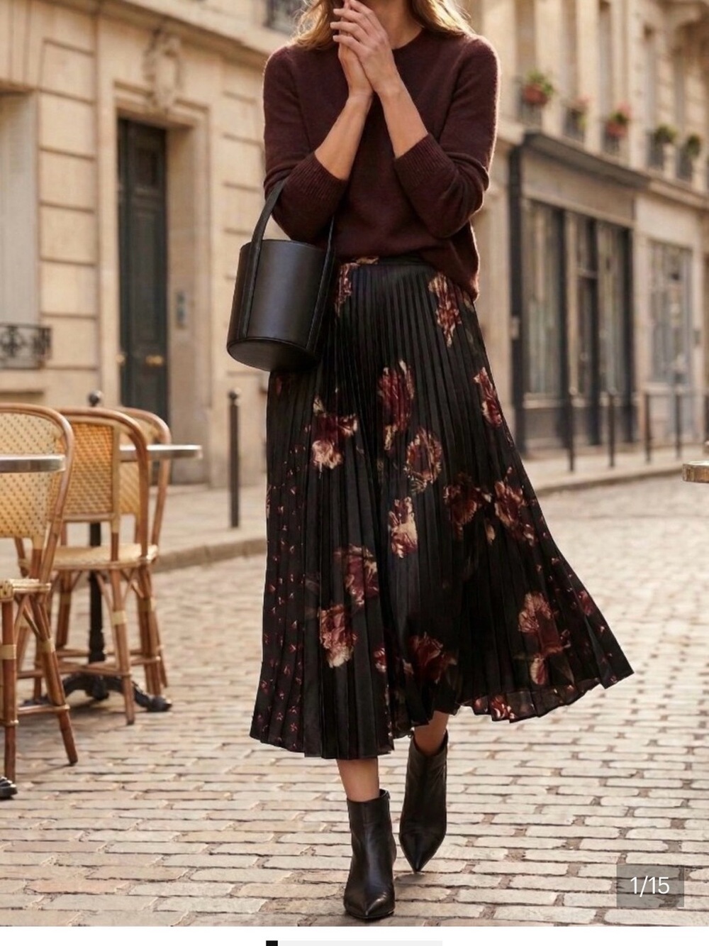 Vince Mixed Tulip Pleated Floral Midi Satin Skirt 10